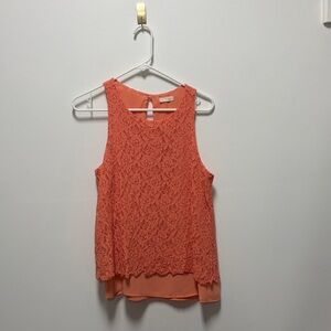 Sleeveless Lace Tank Top in Coral